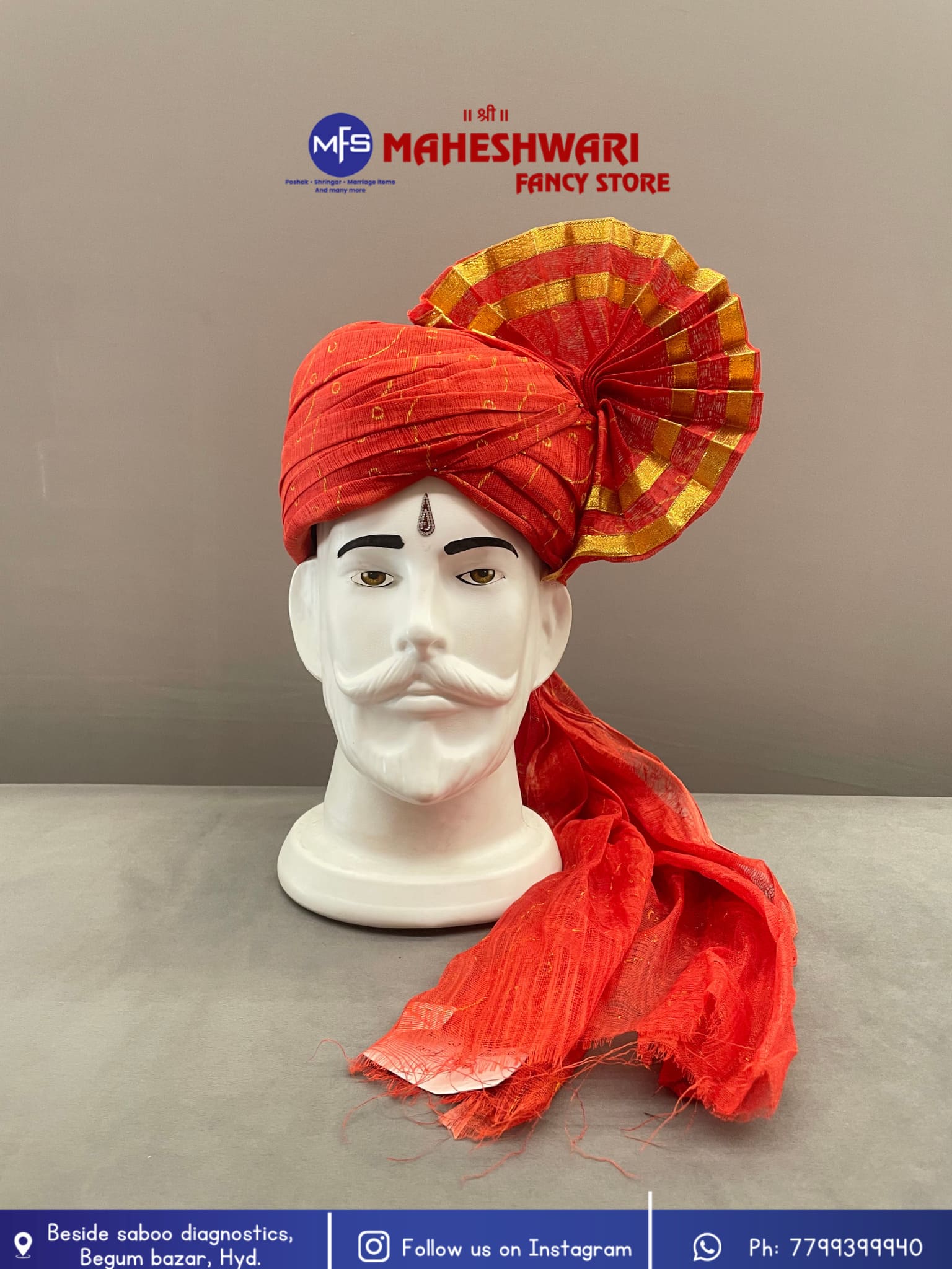 Red Naagin Dot Barati Pagdi Fabric